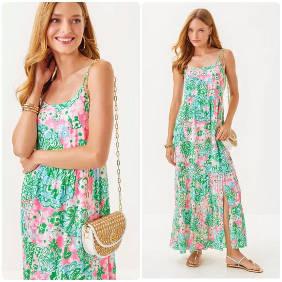 Lilly Pulitzer Dresses & Skirts - Lilly Pulitzer Teresa Maxi Sleeveless Slit Floral Dress Size S NEW Pink Green